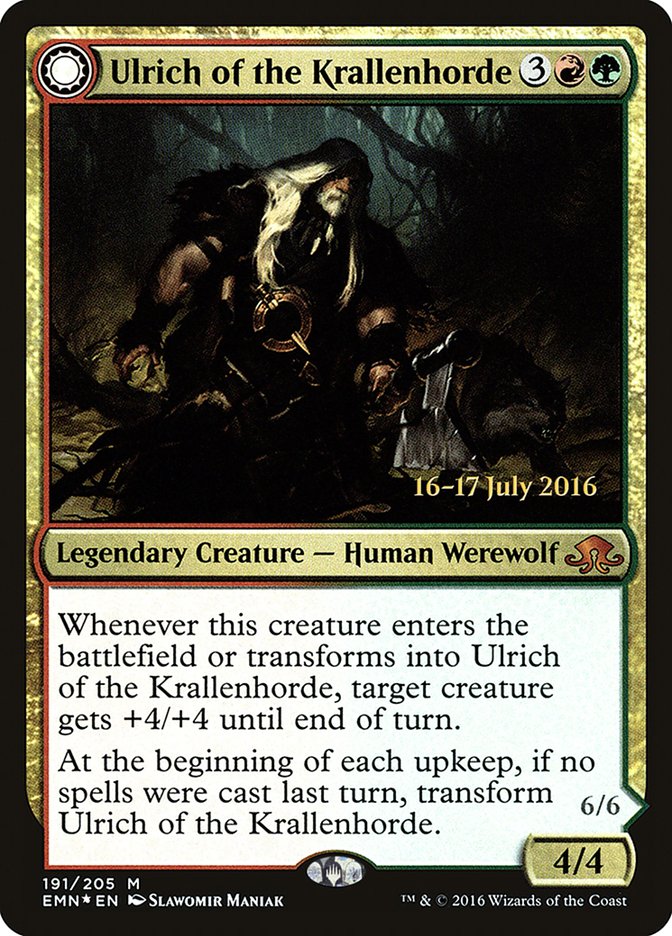 Ulrich of the Krallenhorde // Ulrich, Uncontested Alpha (Prerelease) (Eldritch Moon) - (Foil): Eldritch Moon Promos