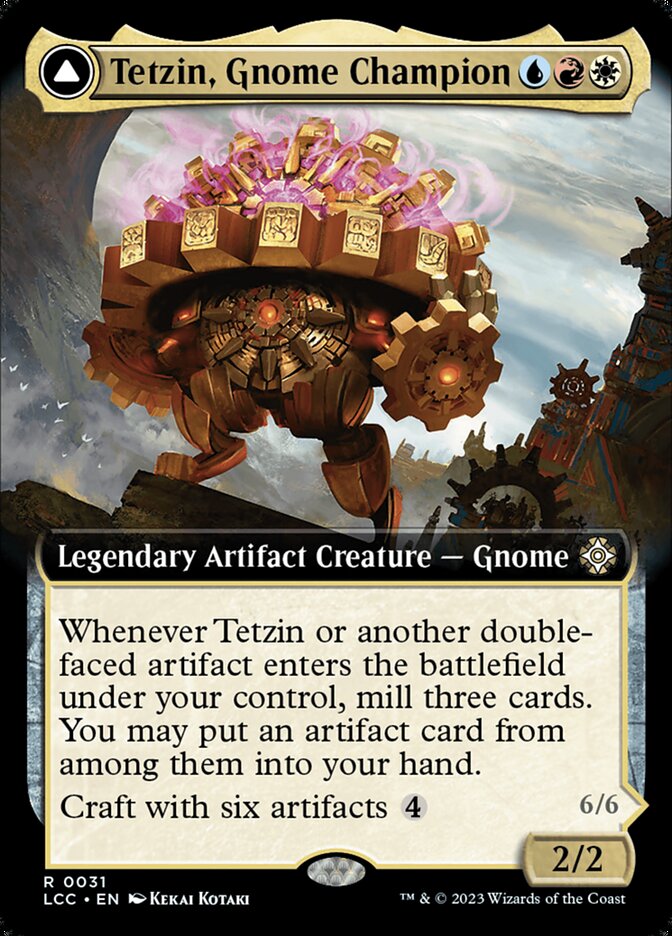 Tetzin, Gnome Champion // The Golden-Gear Colossus (Extended Art): The Lost Caverns of Ixalan Commander