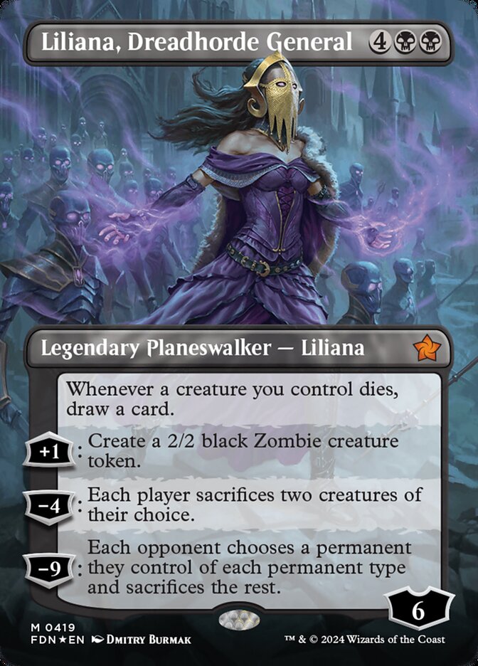 Liliana, Dreadhorde General (Borderless) (Mana Foil) - (Foil): Foundations