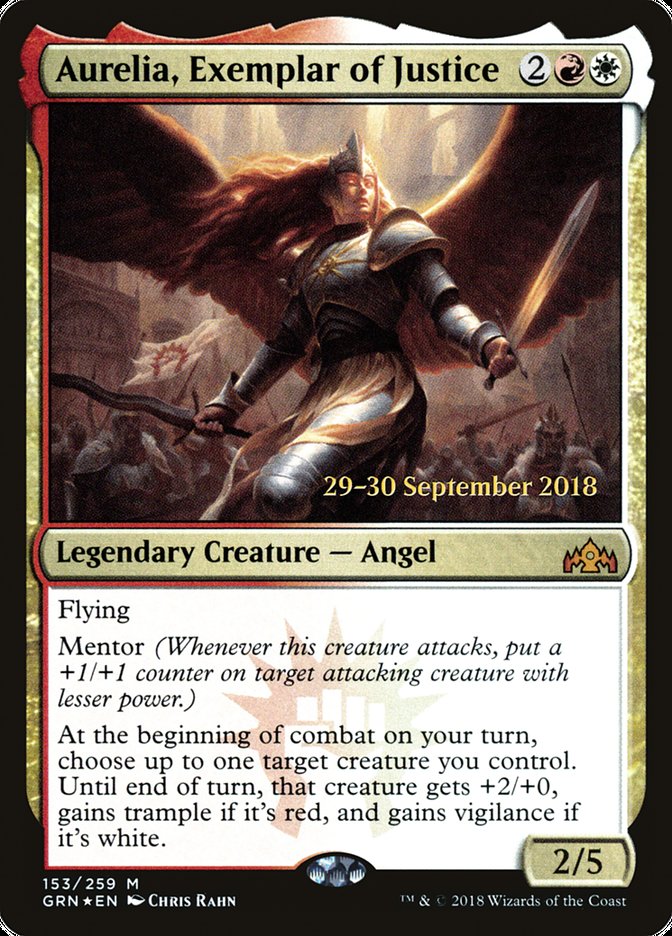 Aurelia, Exemplar of Justice (Prerelease) (Guilds of Ravnica) - (Foil): Guilds of Ravnica Promos