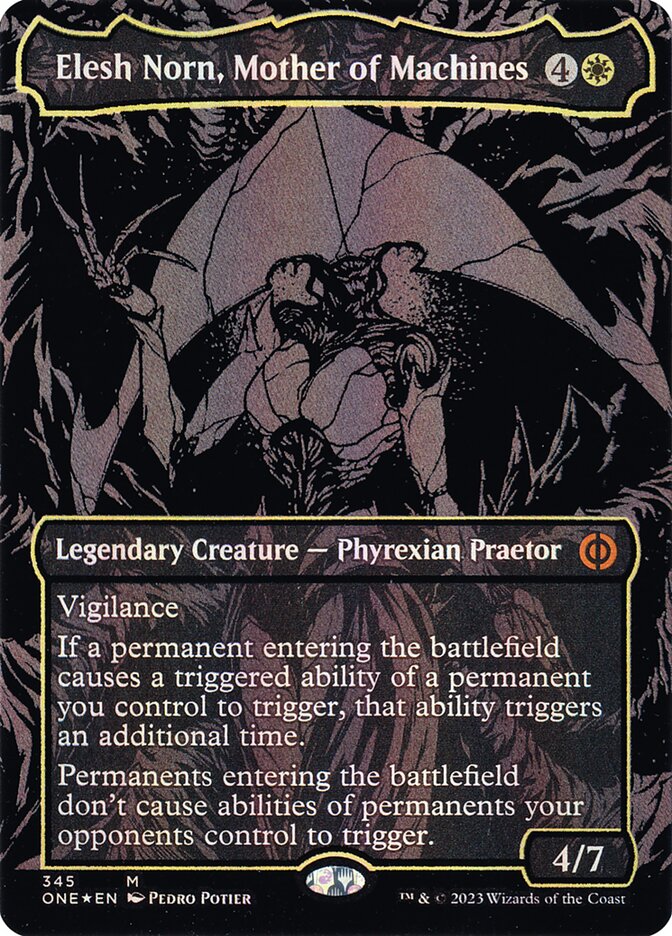 Elesh Norn, Mother of Machines (#345) (Borderless) (Oil Slick Foil) - (Foil): Phyrexia: All Will Be One