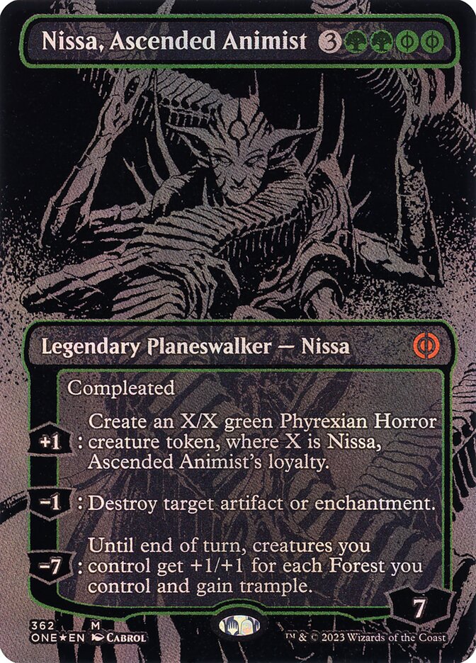 Nissa, Ascended Animist (#362) (Borderless) (Oil Slick Foil) - (Foil): Phyrexia: All Will Be One