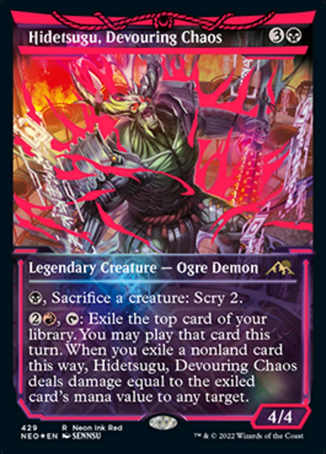 Hidetsugu, Devouring Chaos (Neon Ink Red) - (Foil): Kamigawa: Neon Dynasty
