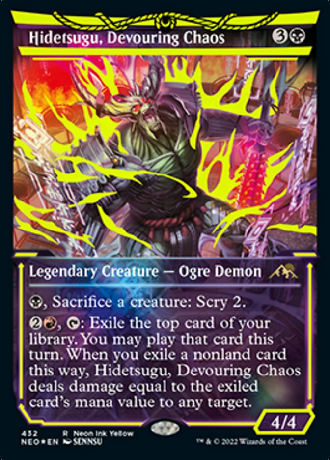 Hidetsugu, Devouring Chaos (Neon Ink Yellow) (WPN Premium) - (Foil): Kamigawa: Neon Dynasty