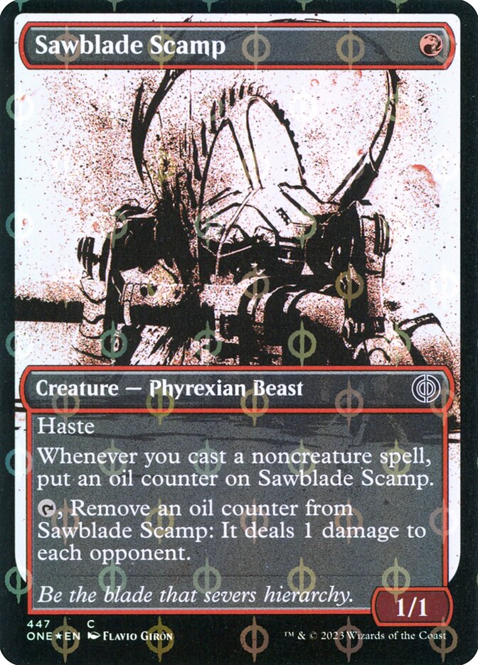Sawblade Scamp (#447) (Showcase) (Compleat Foil) - (Foil): Phyrexia: All Will Be One