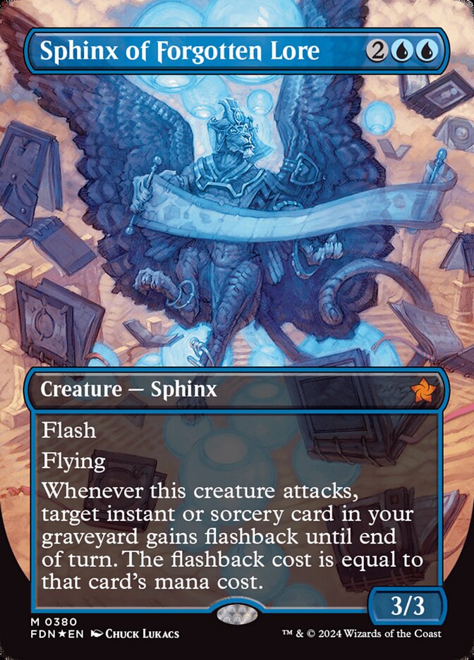Sphinx of Forgotten Lore (Borderless) (Mana Foil) - (Foil): Foundations