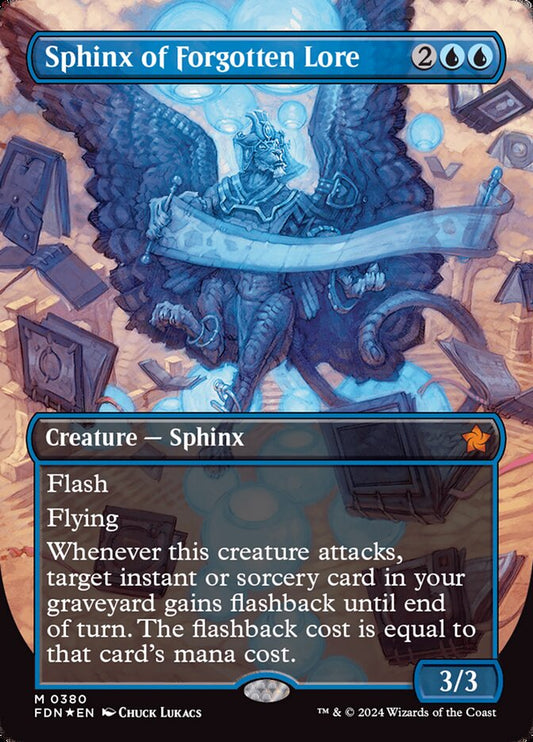 Sphinx of Forgotten Lore (Borderless) (Mana Foil) - (Foil): Foundations