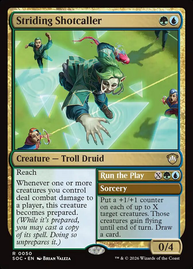 Striding Shotcaller // Run the Play: Secrets of Strixhaven Commander