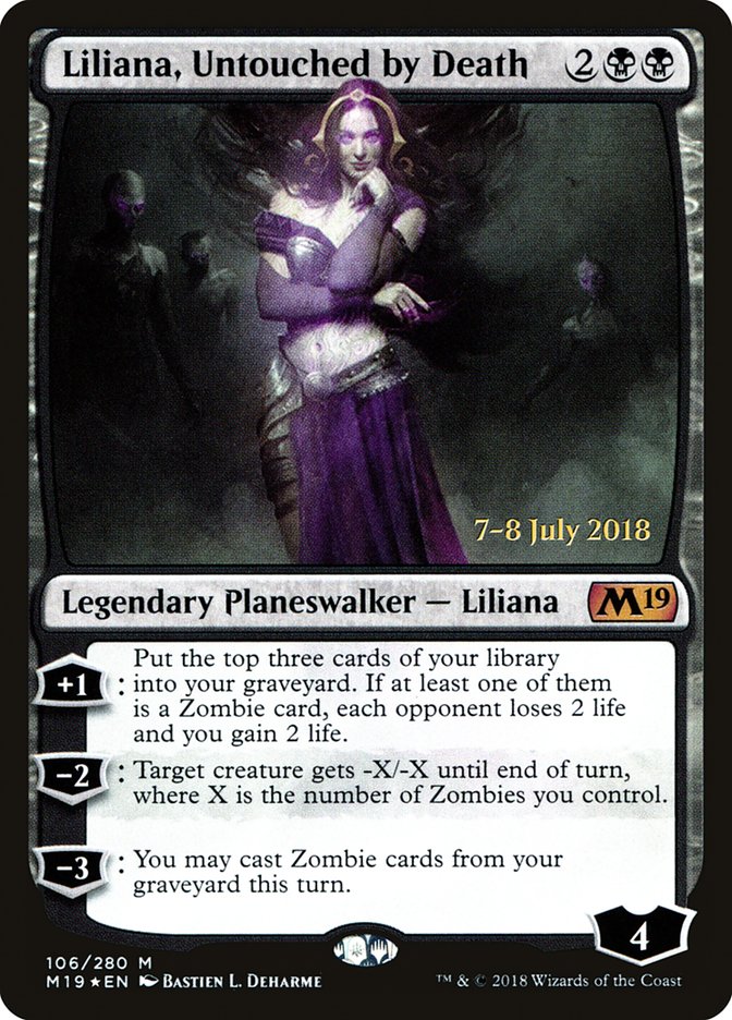 Liliana, Untouched by Death (Prerelease) (Core Set 2019) - (Foil): Core Set 2019 Promos