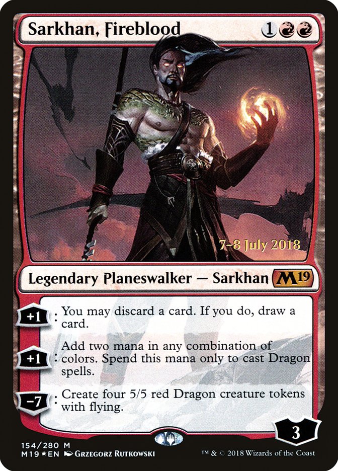 Sarkhan, Fireblood (Prerelease) (Core Set 2019) - (Foil): Core Set 2019 Promos