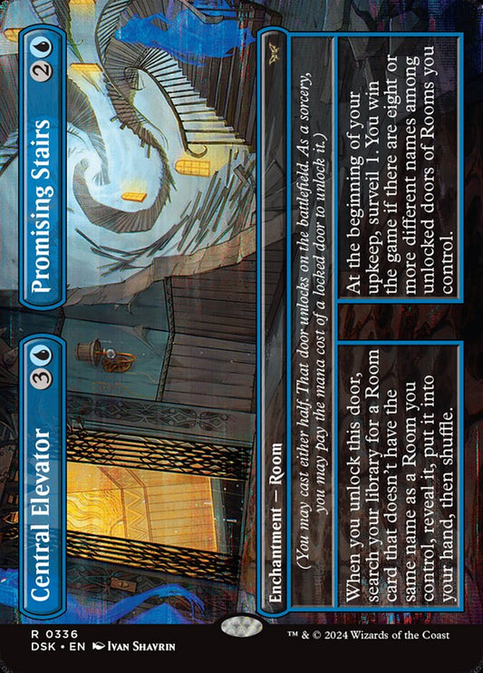 Central Elevator // Promising Stairs (Borderless) - (Foil): Duskmourn: House of Horror