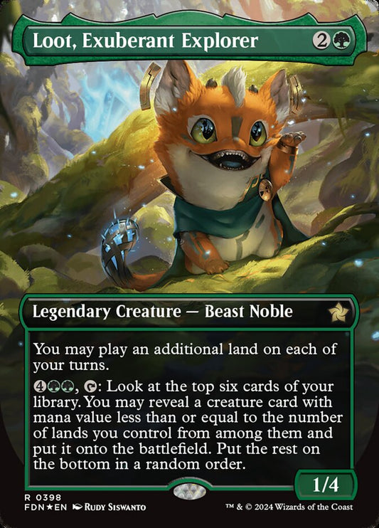 Loot, Exuberant Explorer (Borderless) (Mana Foil) - (Foil): Foundations