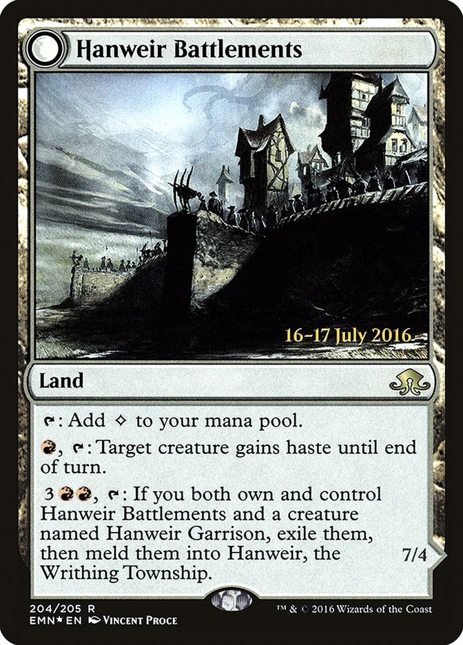 Hanweir Battlements // Hanweir, the Writhing Township (Top) (Prerelease) (Eldritch Moon) - (Foil): Eldritch Moon Promos