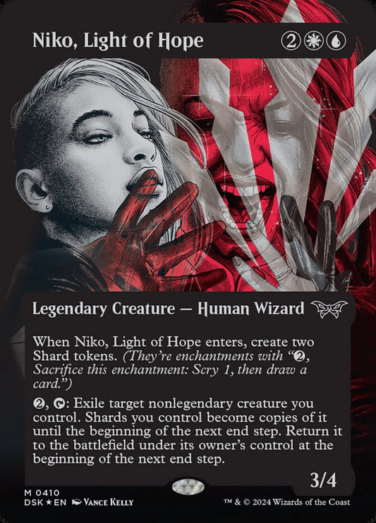 Niko, Light of Hope (Borderless) (Textured Foil) - (Foil): Duskmourn: House of Horror