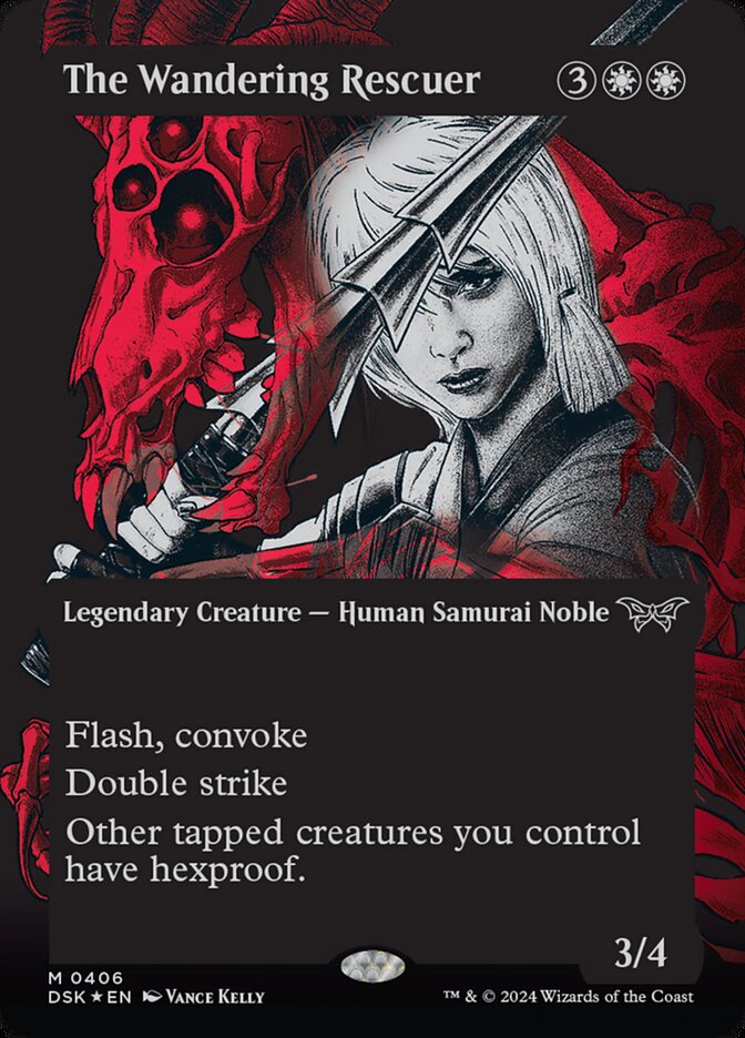 The Wandering Rescuer (Borderless) (Textured Foil) - (Foil): Duskmourn: House of Horror
