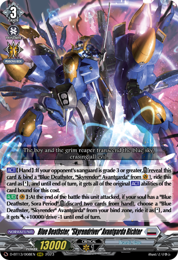 Blue Deathster, "Skyrendriver" Avantgarda Richter: D Booster Set 13: Flight of Chakrabarthi