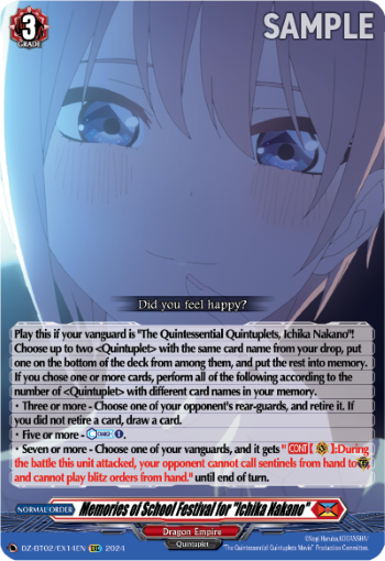 Memories of School Festival for Ichika Nakano: DZ Booster Set 02: Illusionless Strife