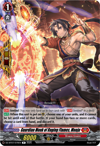 Guardian Monk of Raging Flames, Monju : DZ Booster Set 07: Moon Fangs & Cerulean Blaze