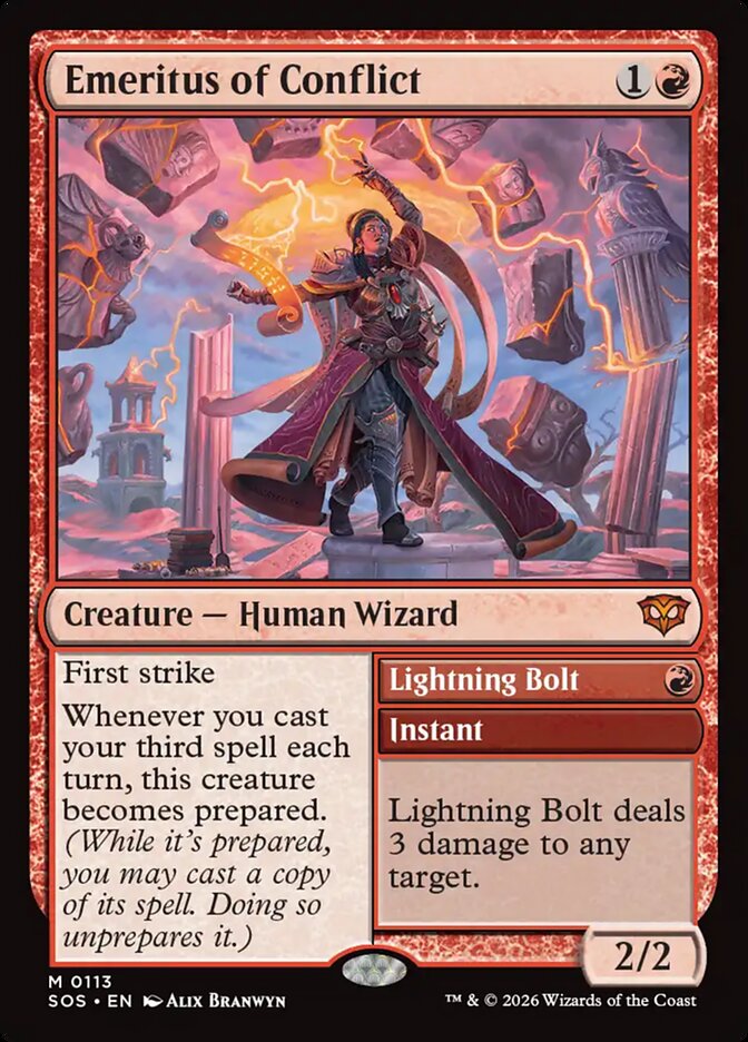 Emeritus of Conflict // Lightning Bolt - (Foil): Secrets of Strixhaven
