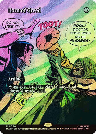 Horn of Greed (Borderless) (#098) - (Foil): Marvel Universe