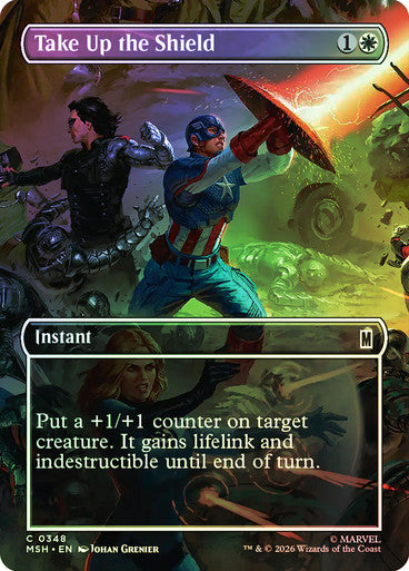 Take Up the Shield (Borderless) (#348) - (Foil): Marvel Super Heroes