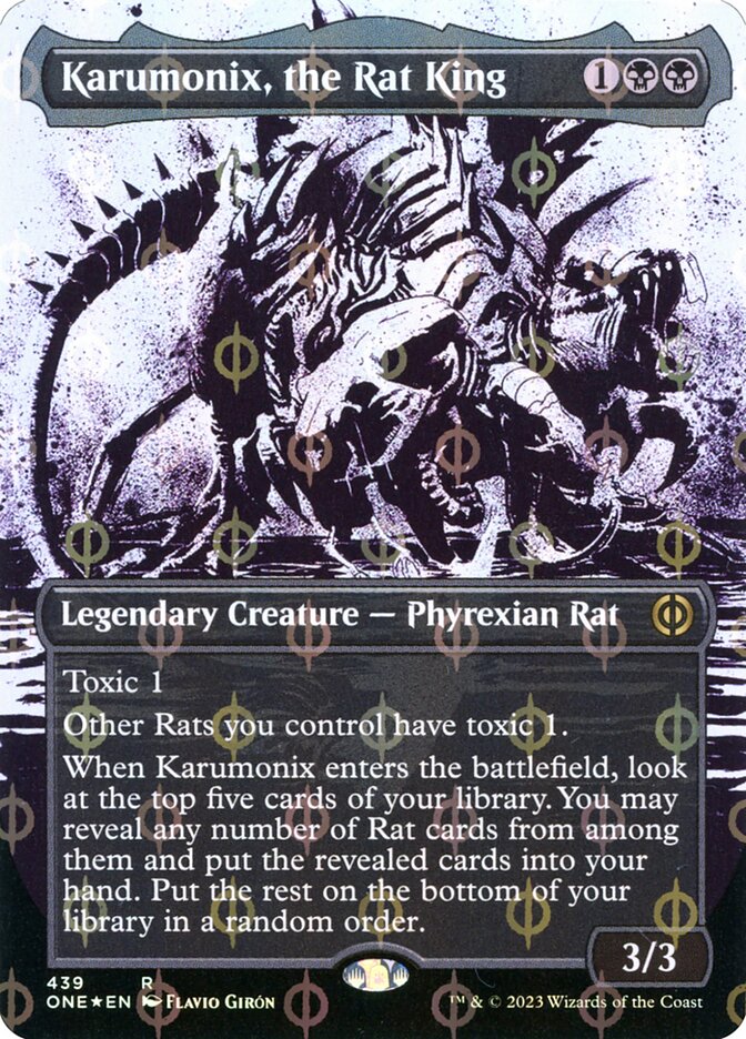 Karumonix, the Rat King (#439) (Borderless) (Showcase) (Compleat Foil) - (Foil): Phyrexia: All Will Be One