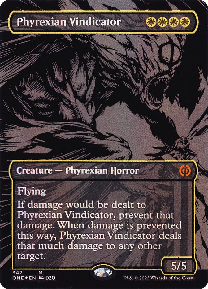 Phyrexian Vindicator (#347) (Borderless) (Oil Slick Foil) - (Foil): Phyrexia: All Will Be One