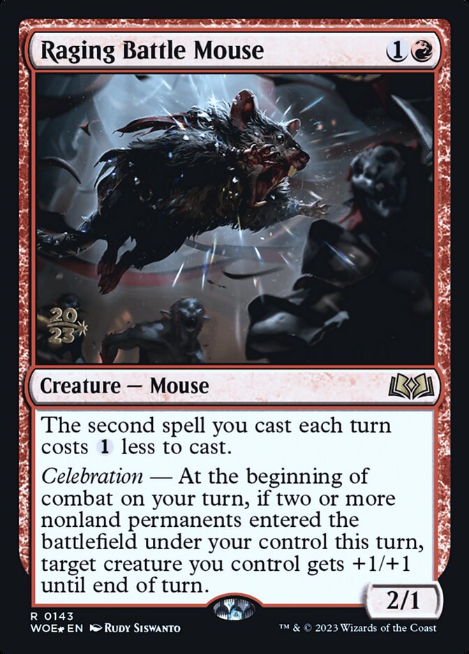 Raging Battle Mouse (Prerelease) (Wilds of Eldraine) - (Foil): Wilds of Eldraine Promos