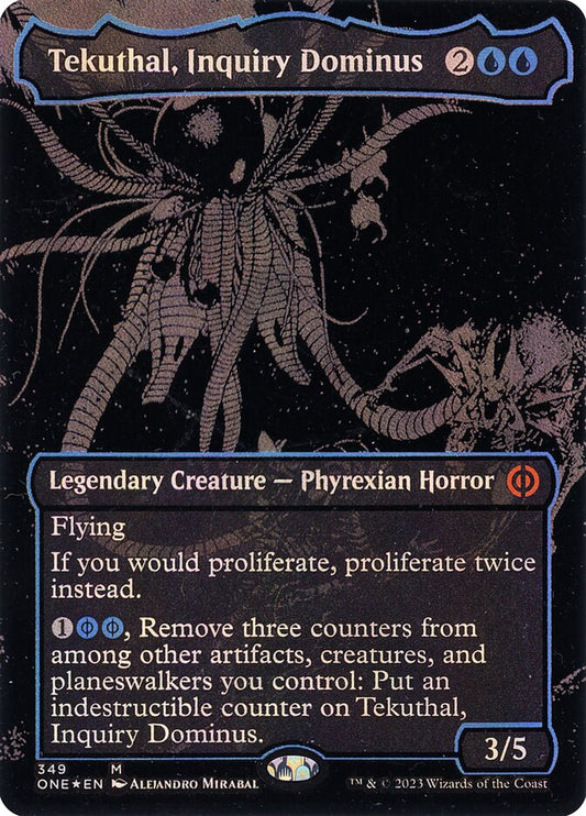 Tekuthal, Inquiry Dominus (#349) (Borderless) (Oil Slick Foil) - (Foil): Phyrexia: All Will Be One