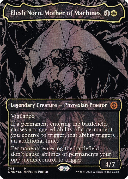 Elesh Norn, Mother of Machines (#345) (Borderless) (Oil Slick Foil) - (Foil): Phyrexia: All Will Be One