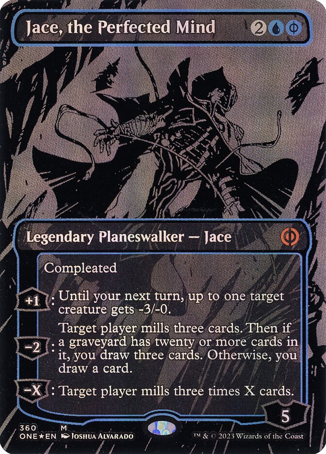 Jace, the Perfected Mind (#360) (Borderless) (Oil Slick Foil) - (Foil): Phyrexia: All Will Be One