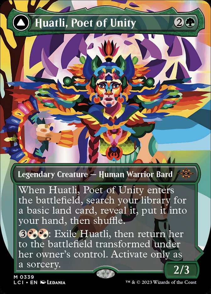 Huatli, Poet of Unity // Roar of the Fifth People (Borderless) - (Foil): Lost Caverns of Ixalan