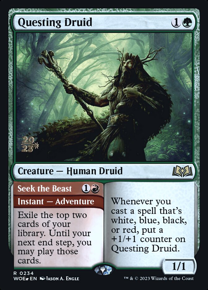 Questing Druid // Seek the Beast (Prerelease) (Wilds of Eldraine) - (Foil): Wilds of Eldraine Promos
