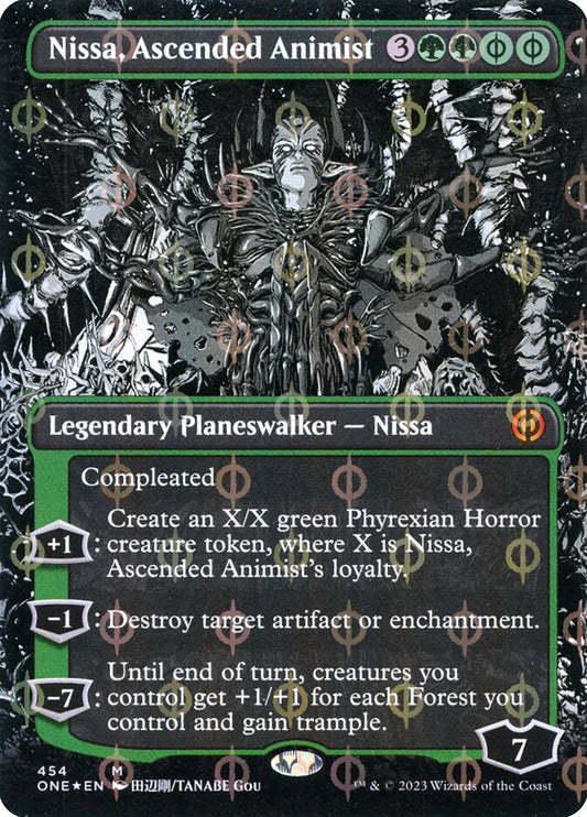 Nissa, Ascended Animist (#454) (Borderless) (Compleat Foil) - (Foil): Phyrexia: All Will Be One