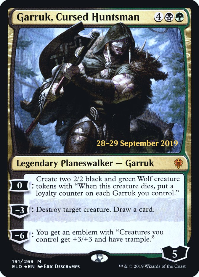 Garruk, Cursed Huntsman (Prerelease) (Throne of Eldraine) - (Foil): Throne of Eldraine Promos