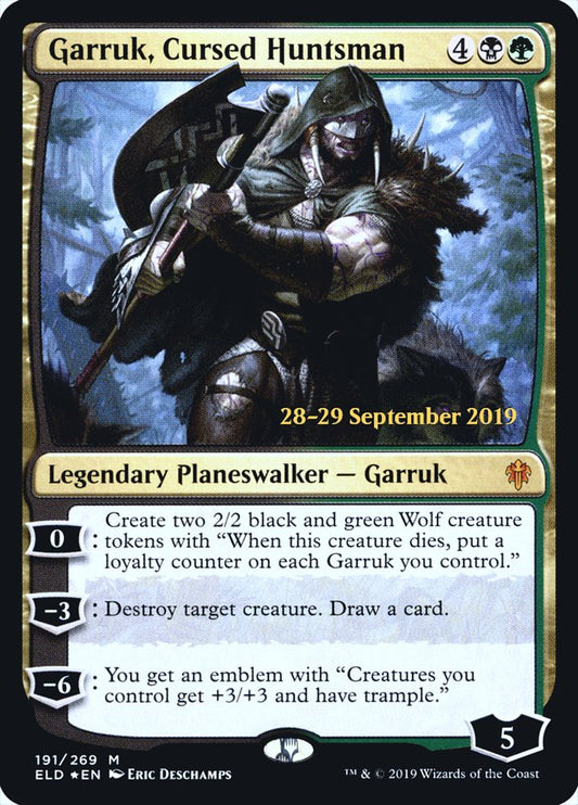 Garruk, Cursed Huntsman (Prerelease) (Throne of Eldraine) - (Foil): Throne of Eldraine Promos