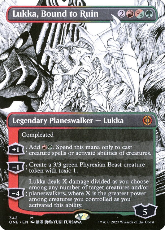 Lukka, Bound to Ruin (#342) (Borderless): Phyrexia: All Will Be One