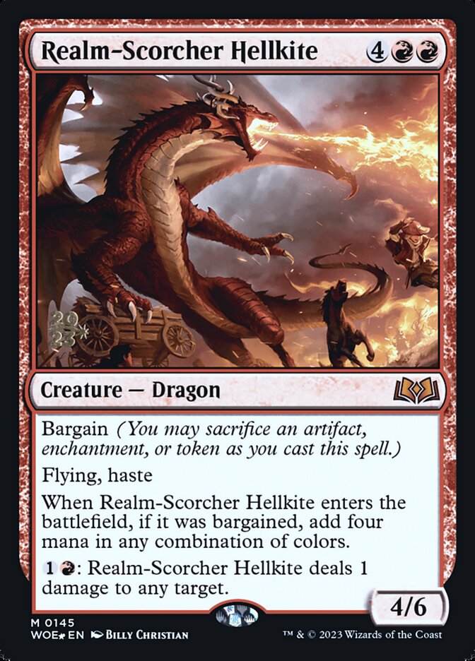 Realm-Scorcher Hellkite (Prerelease) (Wilds of Eldraine) - (Foil): Wilds of Eldraine Promos