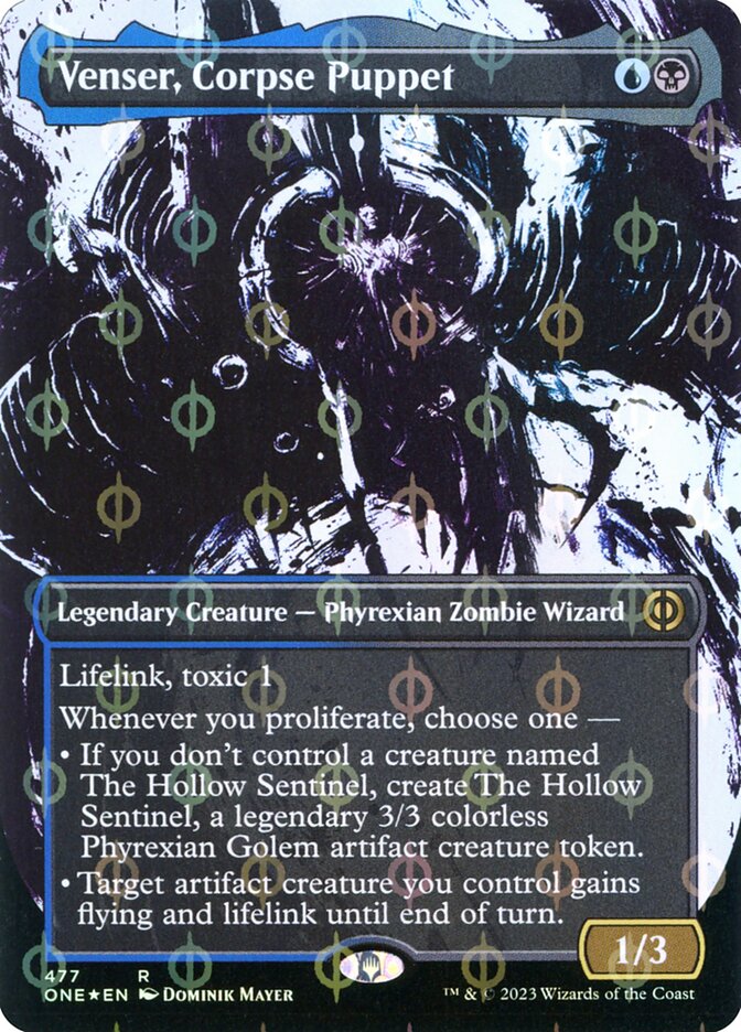 Venser, Corpse Puppet (#477) (Borderless) (Showcase) (Compleat Foil) - (Foil): Phyrexia: All Will Be One