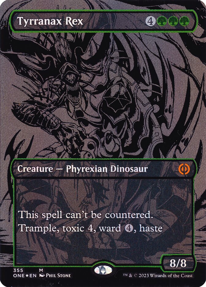 Tyrranax Rex (#355) (Borderless) (Oil Slick Foil) - (Foil): Phyrexia: All Will Be One