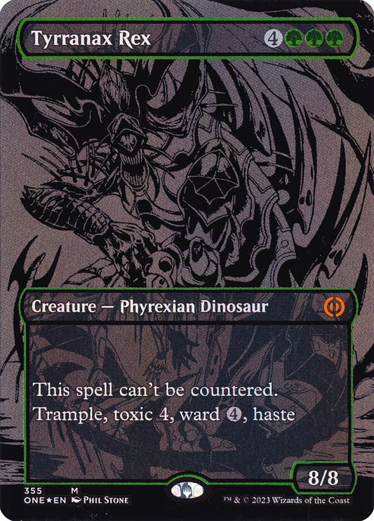 Tyrranax Rex (#355) (Borderless) (Oil Slick Foil) - (Foil): Phyrexia: All Will Be One