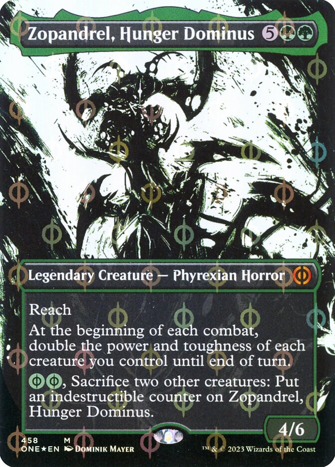 Zopandrel, Hunger Dominus (#458) (Borderless) (Showcase) (Compleat Foil) - (Foil): Phyrexia: All Will Be One