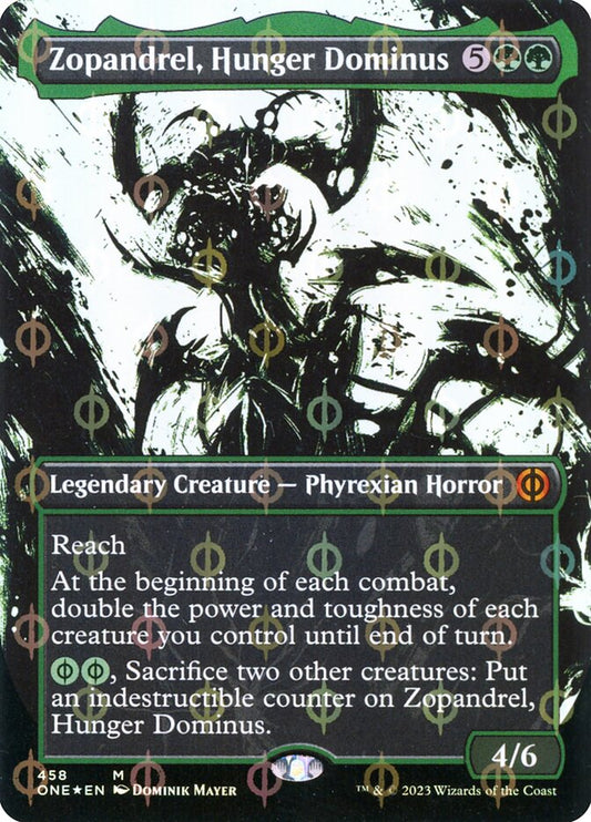 Zopandrel, Hunger Dominus (#458) (Borderless) (Showcase) (Compleat Foil) - (Foil): Phyrexia: All Will Be One