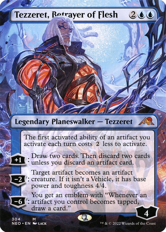 Tezzeret, Betrayer of Flesh (Borderless) - (Foil): Kamigawa: Neon Dynasty