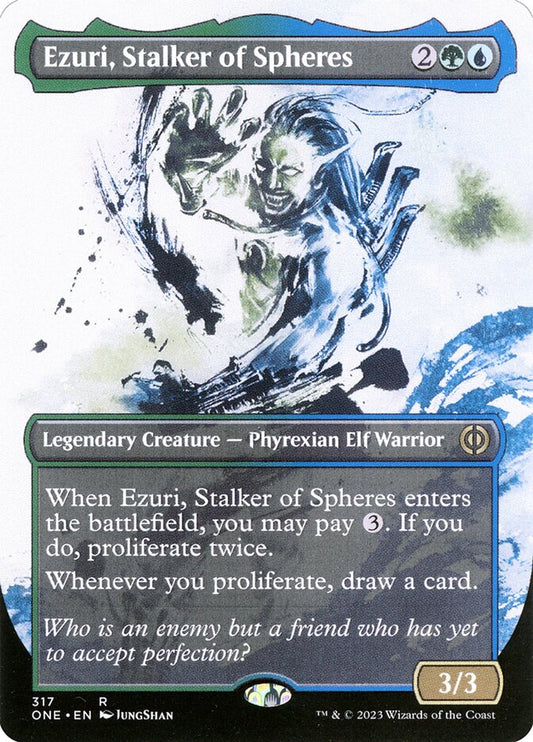 Ezuri, Stalker of Spheres (#317) (Borderless) (Showcase): Phyrexia: All Will Be One