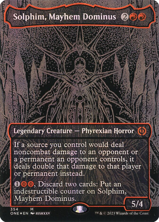 Solphim, Mayhem Dominus (#354) (Borderless) (Oil Slick Foil) - (Foil): Phyrexia: All Will Be One