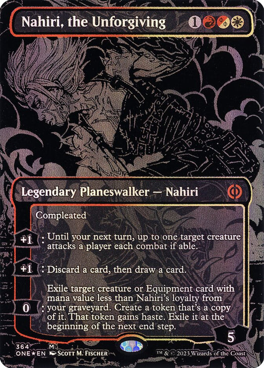 Nahiri, the Unforgiving (#364) (Borderless) (Oil Slick Foil) - (Foil): Phyrexia: All Will Be One