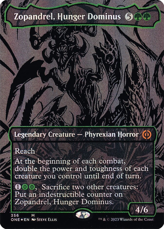 Zopandrel, Hunger Dominus (#356) (Borderless) (Oil Slick Foil) - (Foil): Phyrexia: All Will Be One
