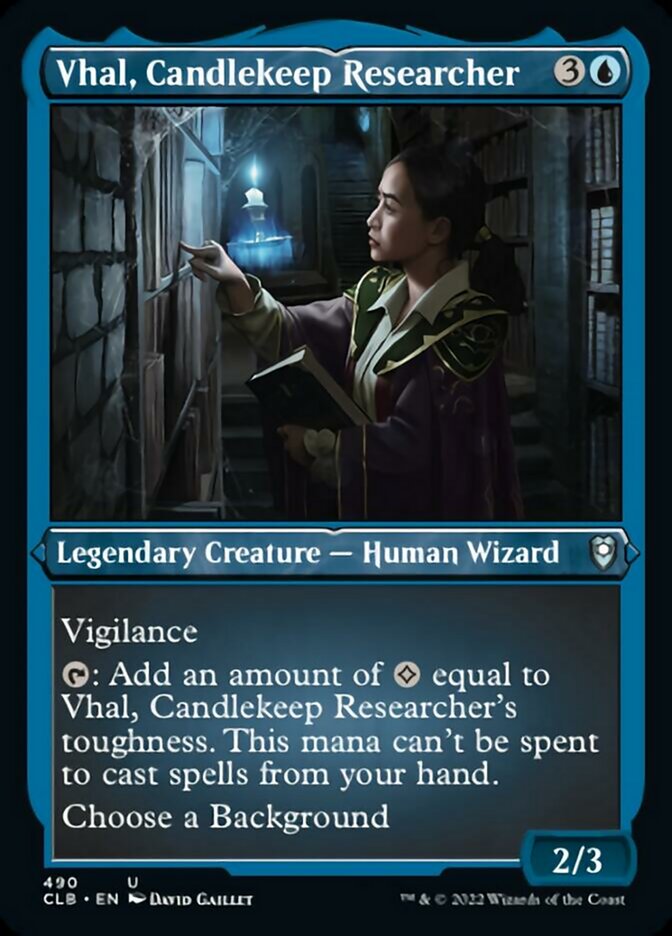 Vhal, Candlekeep Researcher (Foil Etched) - (Foil): Commander Legends: Battle for Baldur's Gate
