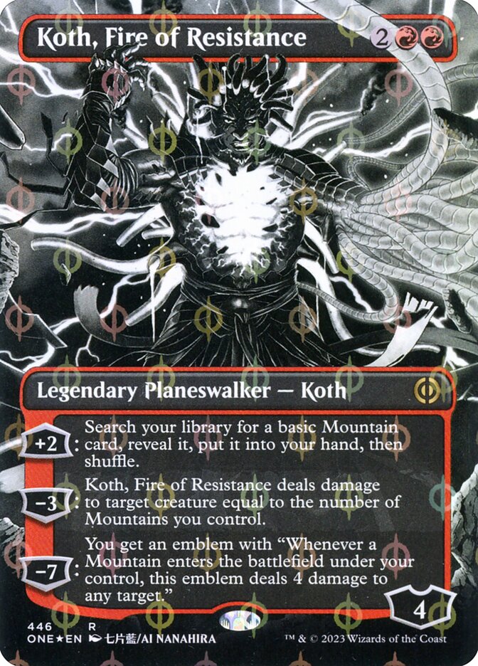 Koth, Fire of Resistance (#446) (Borderless) (Compleat Foil) - (Foil): Phyrexia: All Will Be One